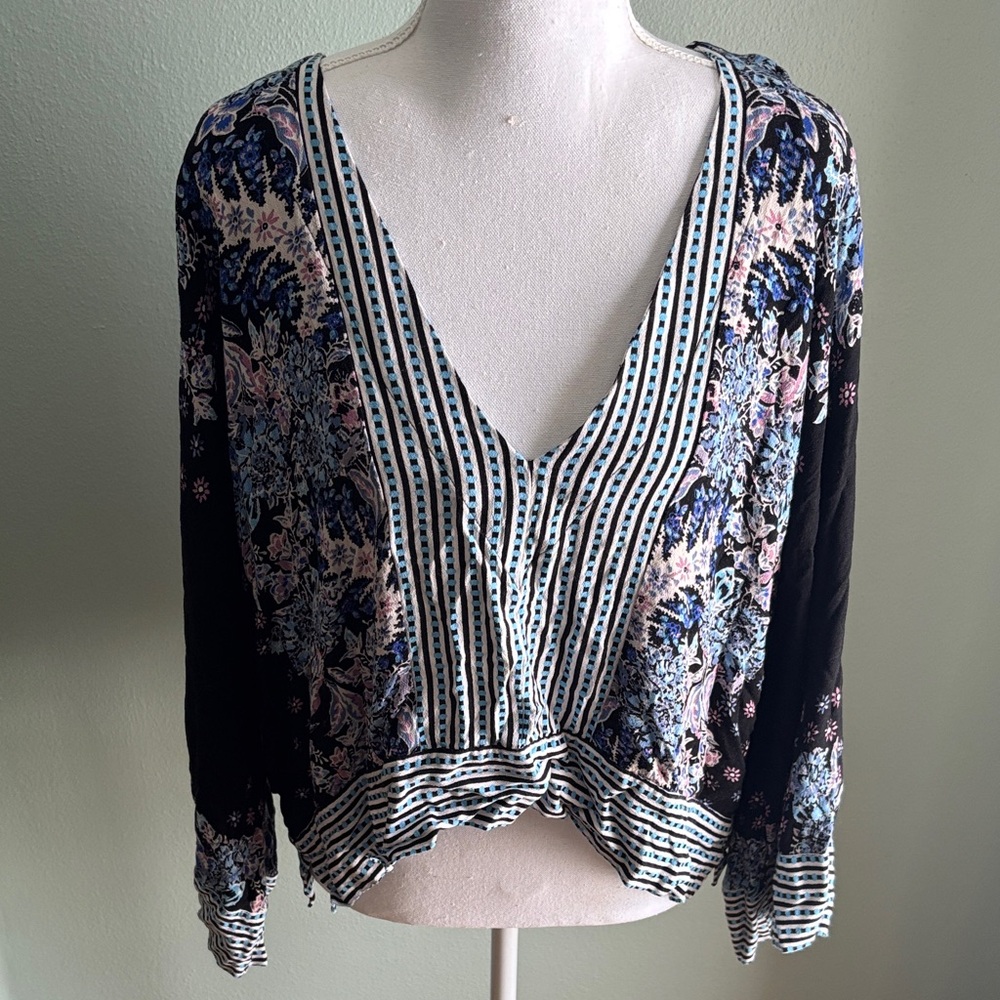 Free People Floral V-Neck Blouse
